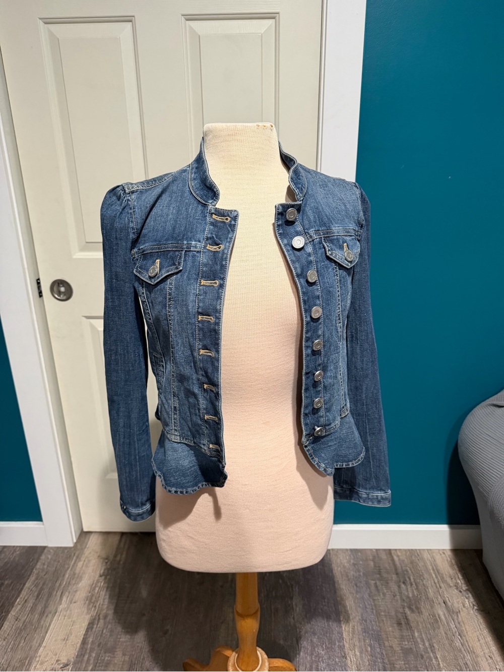 White House Black Market Medium Blue Denim Military-Inspired Jean Jacket